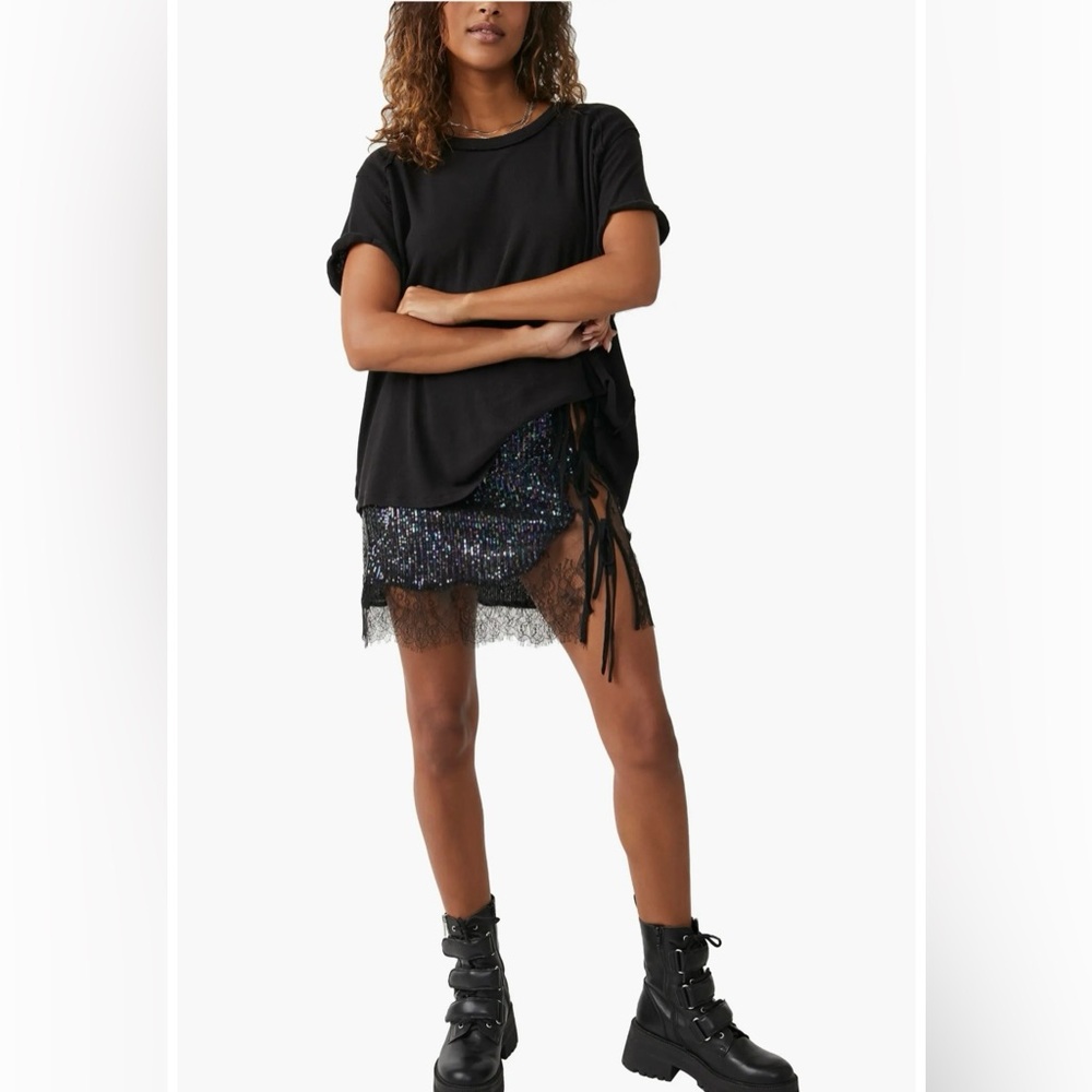 Free People Black Sequin Mini Skirt